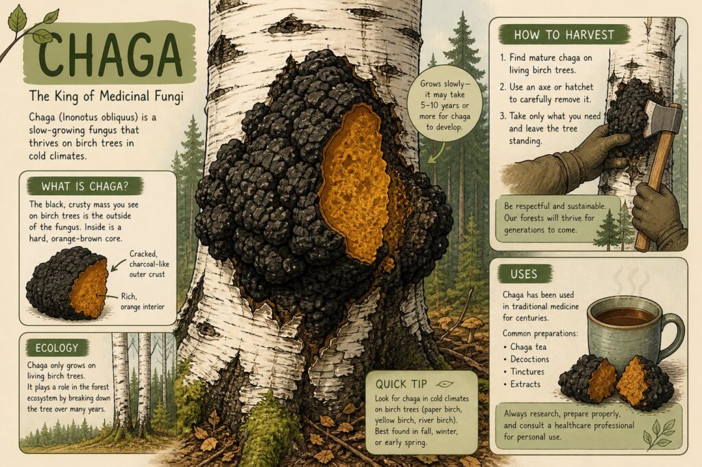 Chaga fungus on birch bark &mdash; Finnish chaga coffee history