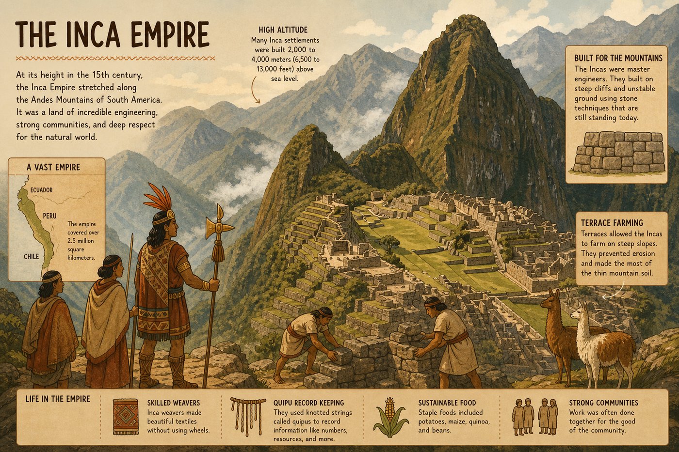 The Inca Empire in the Andes mountains, home of the chasqui relay runners who used coca leaves for endurance