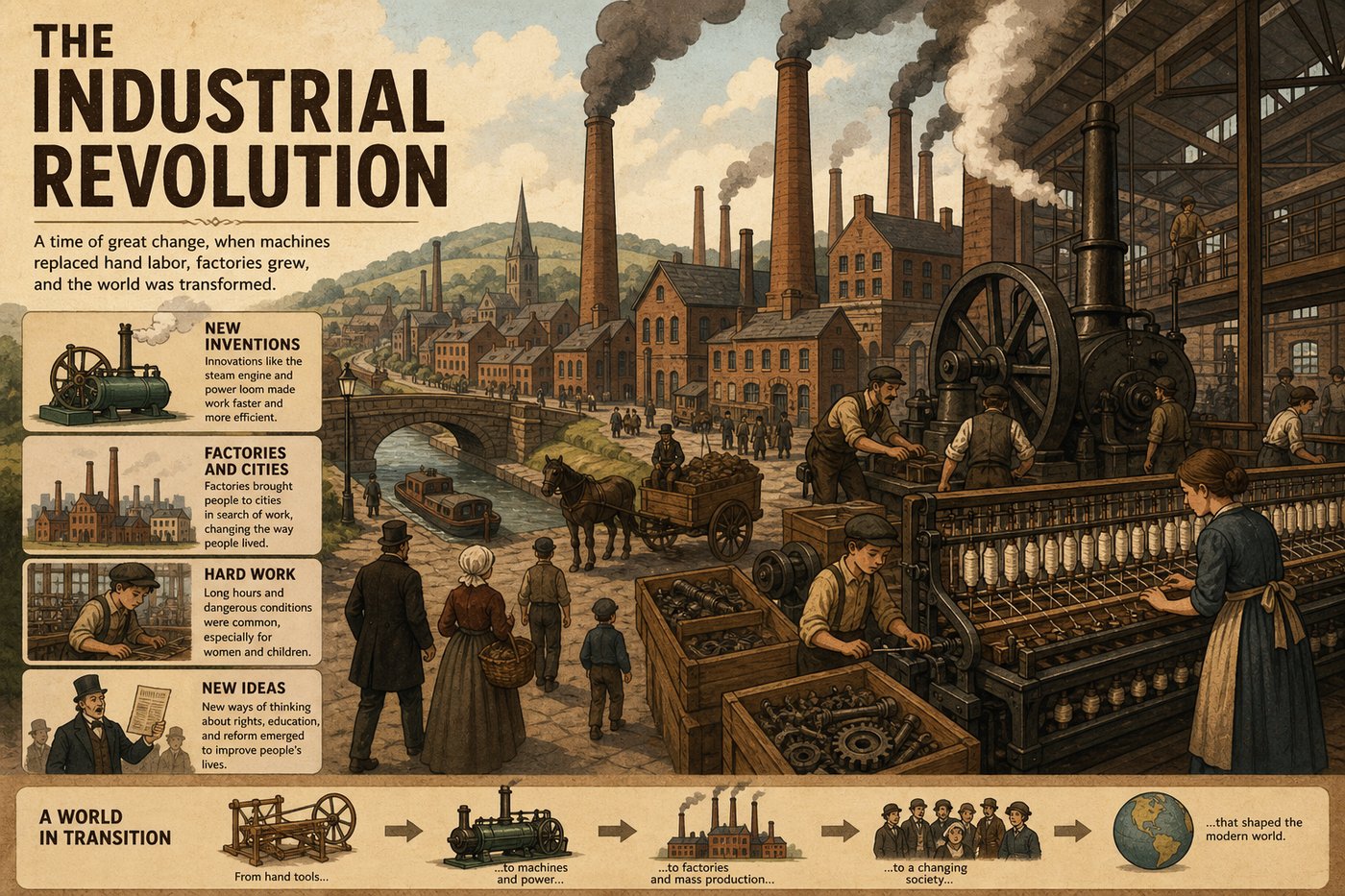 The Industrial Revolution: factories, machines, and timetables that pushed coffee into the modern morning ritual