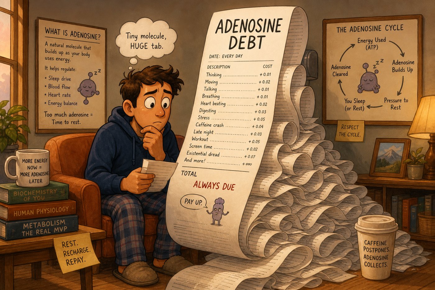 Adenosine building in the background like an unpaid bill