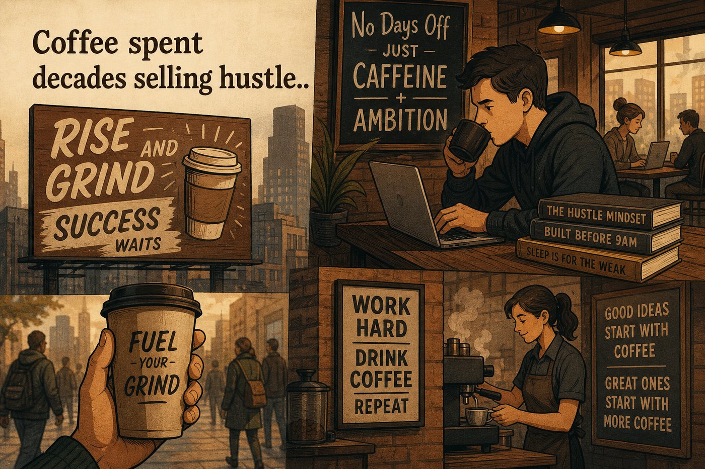 Coffee spent decades selling hustle culture branding