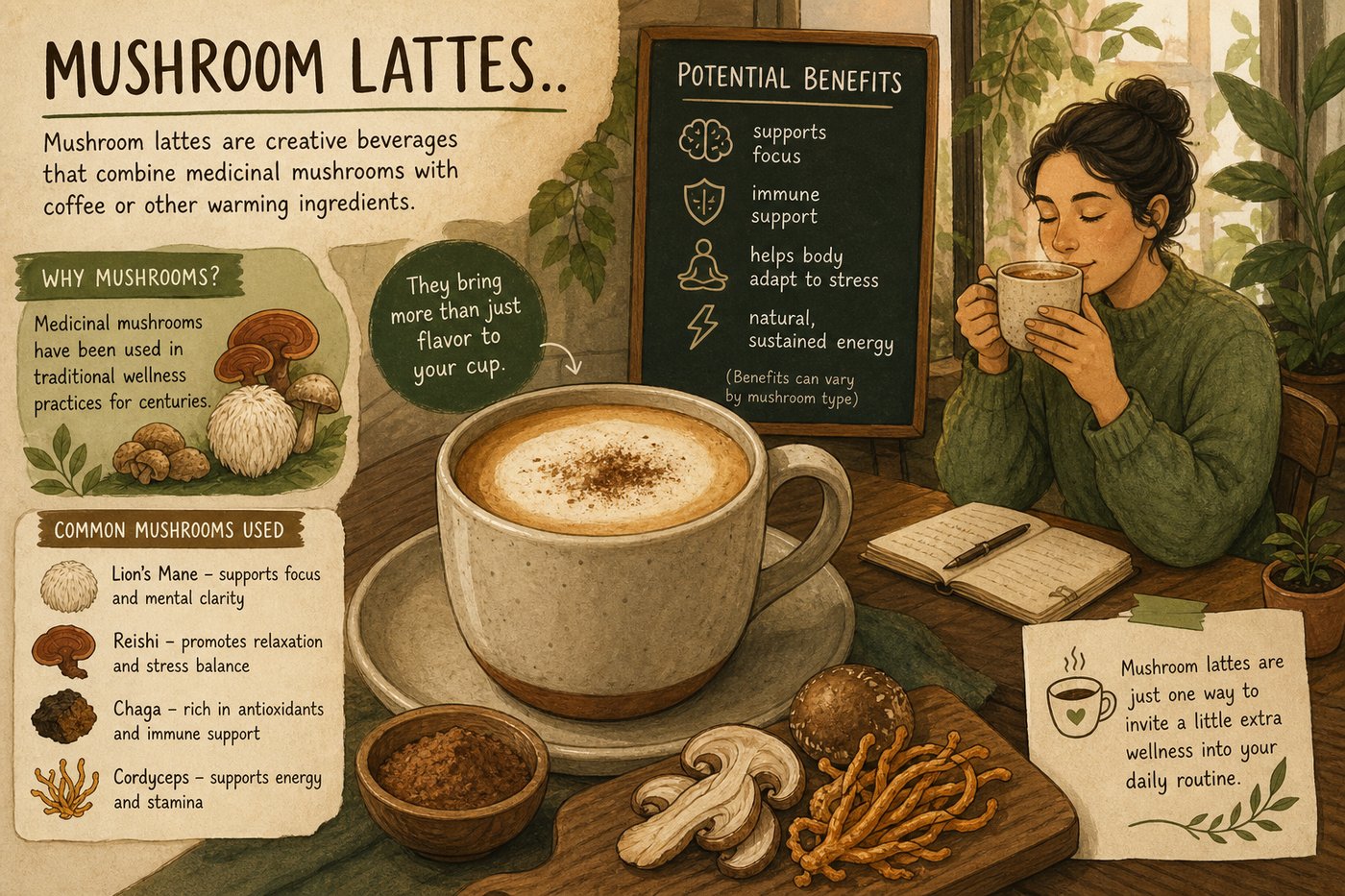 Coffee wellness trends like mushroom lattes and adaptogen cold brew