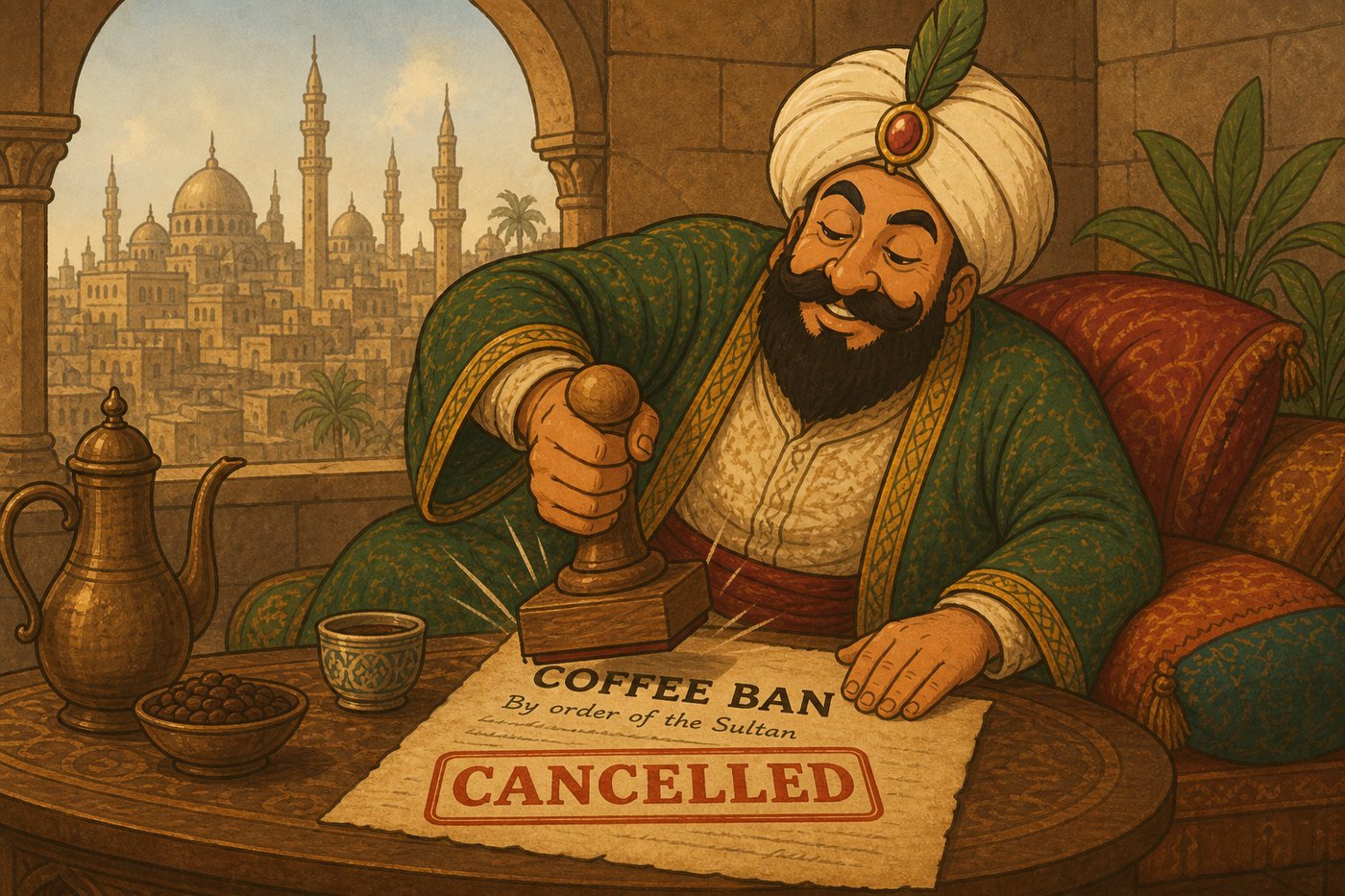 The Cairo sultan slamming a giant cancelled stamp on Khair Beg's coffee ban decree