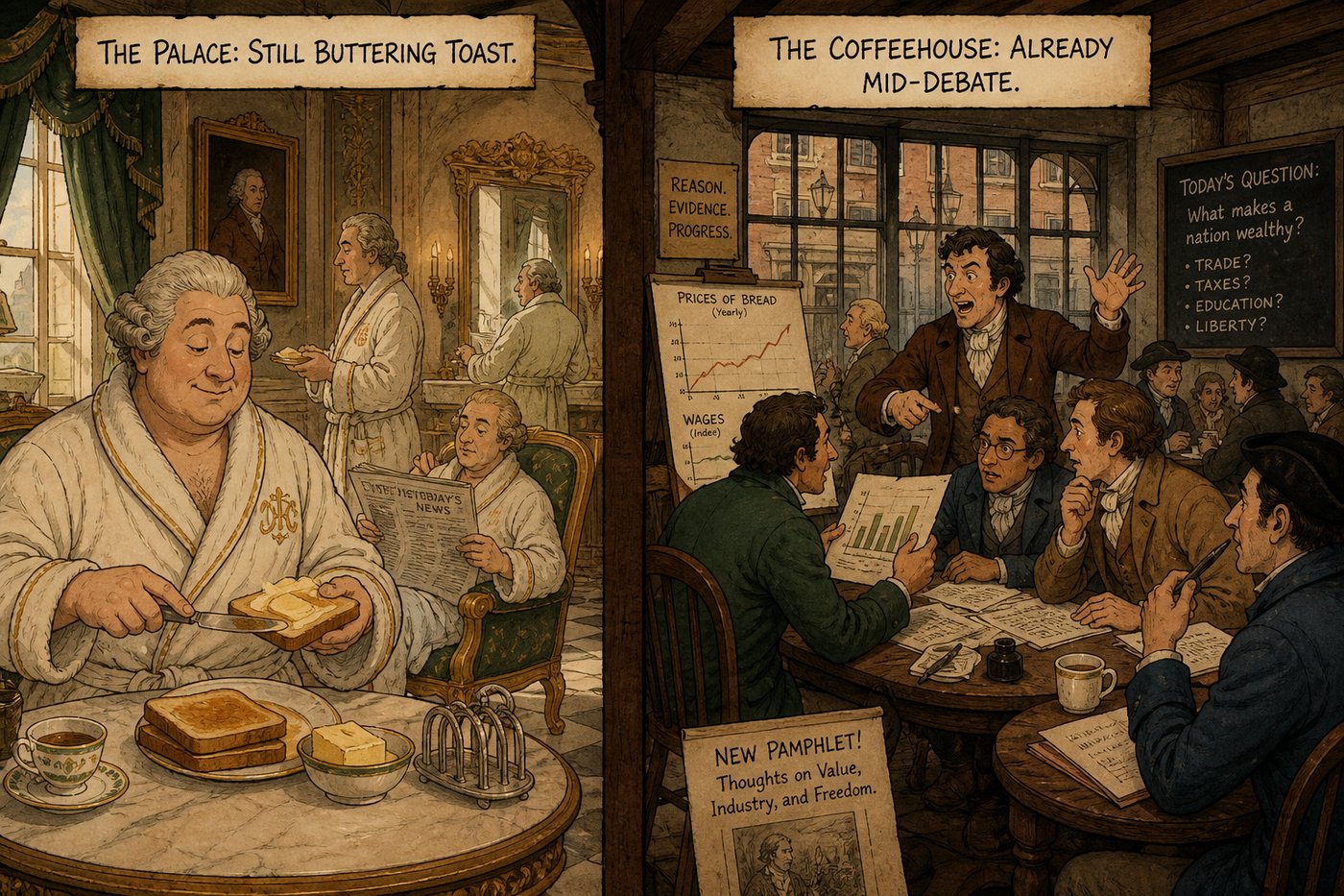 London citizens debating science, politics, and philosophy in 17th-century Penny Universities
