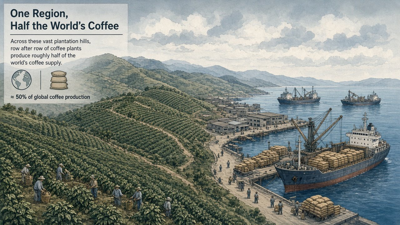 Saint-Domingue Haiti producing roughly half the world's coffee on an 1780s plantation landscape